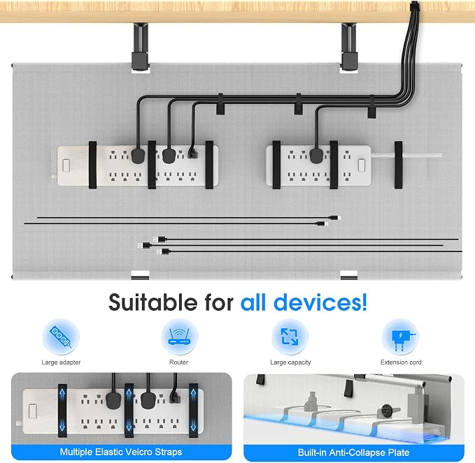 Under Desk Cable Management Tray, 40-inch No-Drill Cord Organizer - Image 4