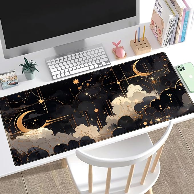 Black and Gold Celestial Desk Mat XXL Extended Gaming Mouse Pad Large Mousepad - Image 4