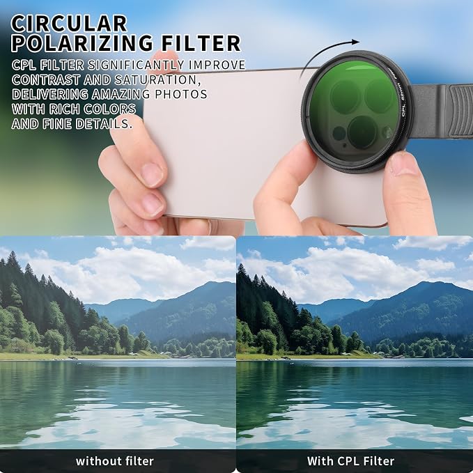 52MM CPL Filter for Phone, Clip-on Circular Polarizing Lens, HD Multi-Coated - Image 2