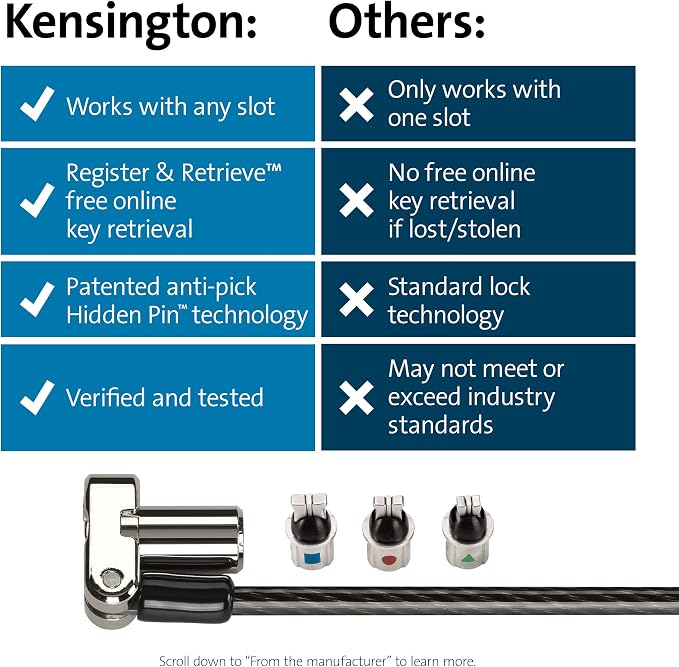 Kensington Universal 3-in-1 Keyed Laptop Locking Cable, Computer Security Keyed - Image 7