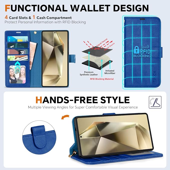 TUCCH Case Wallet for Galaxy S25 Ultra, Removable Wrist Strap PU Leather - Image 5