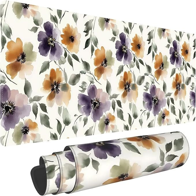 Watercolor Floral Large Mouse Pad, Gaming Keyboard Desk Pad, Extended Mouse Mat by BAHDSISFA