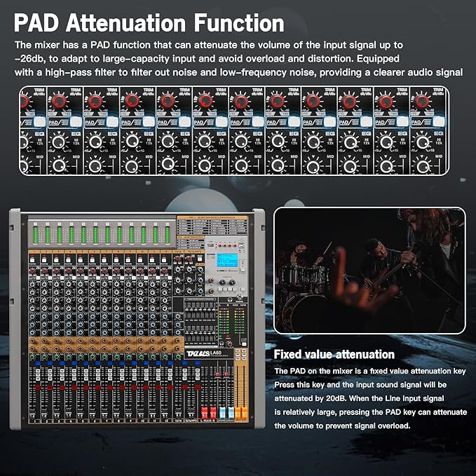 12 Channel Audio Mixer for Recording, USB Mixing Console - Image 6