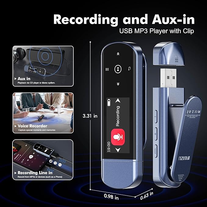 RUIZU 64GB USB MP3 Player with Bluetooth 5.3, Clip Jam Portable Music Player - Image 7