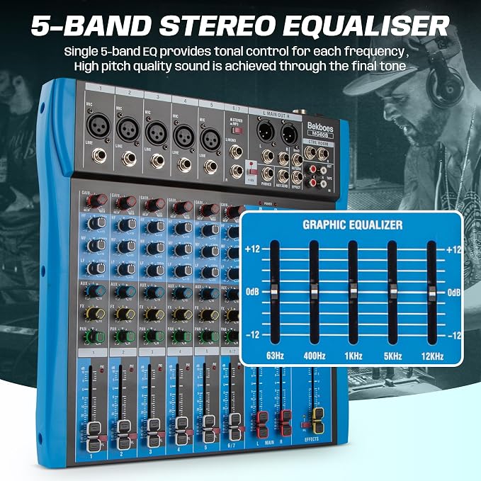 Professional Audio Mixer, 6 Channel, Input 48V Phantom Power Stereo Digital USB - Image 5