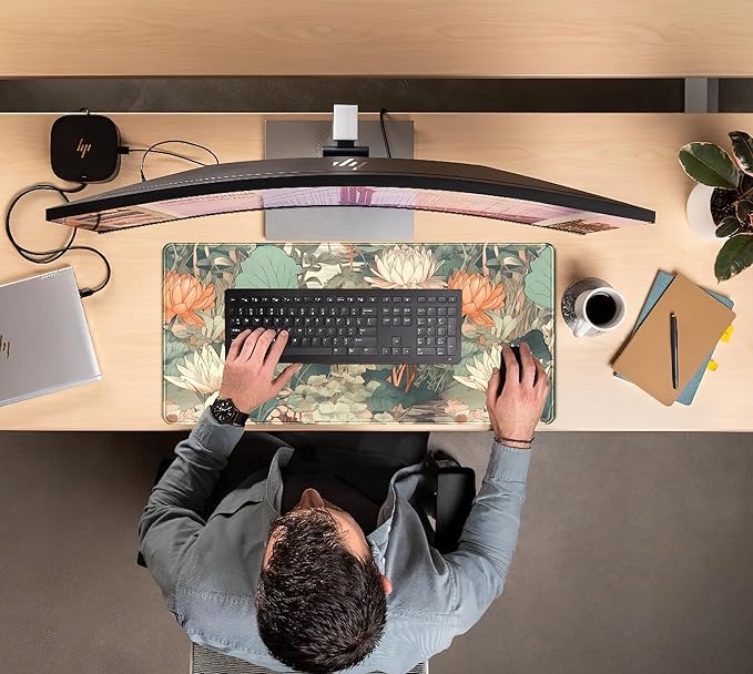 Light Emerald and Orange Floral Desk Mat, XXL Large Extended Mouse Pad Gaming - Image 7