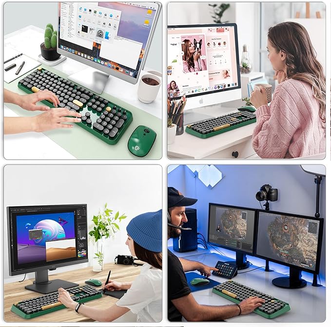 Wireless Keyboard and Mouse Combo, 104 Round Keys Cute Colorful Keyboard and - Image 7