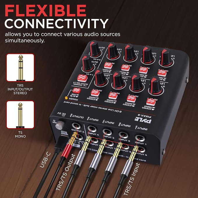Pyle 8-Channel Wireless BT Streaming Mini Line Mixer - Image 3