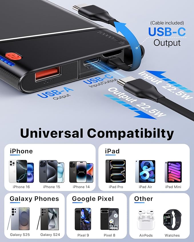 Aaoyun Portable Charger Power Bank, 10000mAh 22.5W PD Fast Charging Powerbank - Image 6