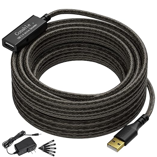 Active USB Extension Cable 50 Feet, USB 2.0 A Male to Female Cord, by Conable
