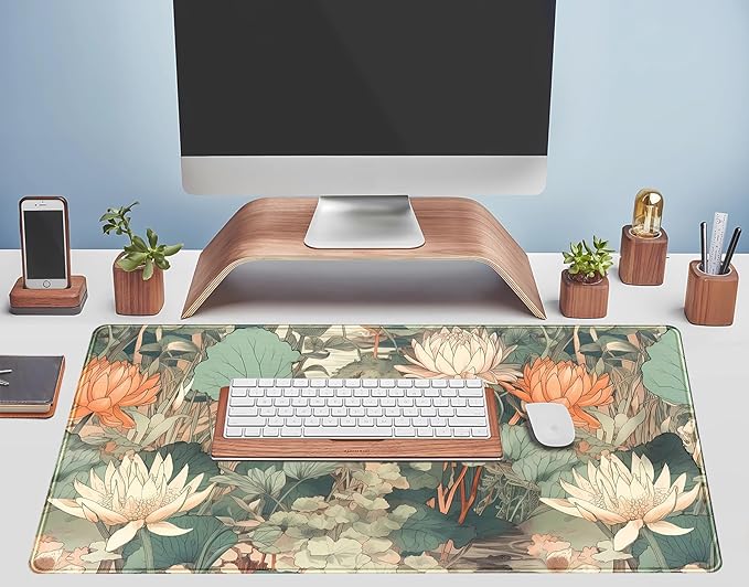 Light Emerald and Orange Floral Desk Mat, XXL Large Extended Mouse Pad Gaming - Image 5