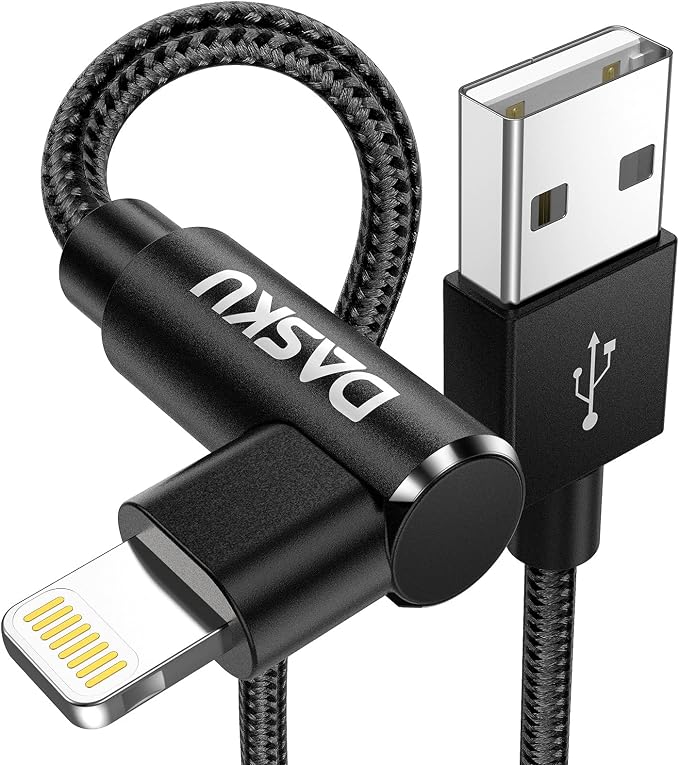 2Pack 90 Degree iPhone Charging Cord 6Ft Right Angle Nylon Braided Mfi by Dasku