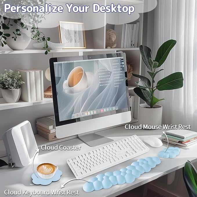 Cloud Wrist Rest for Keyboard and Mouse, Memory Foam PU Leather Keyboard Wrist - Image 2