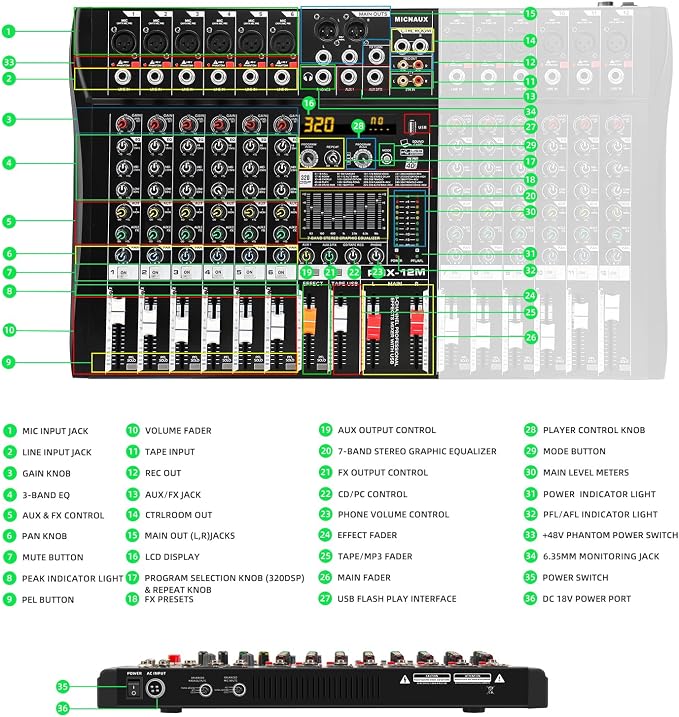 Audio Mixer 12 Channel Professional Mixer Console - Image 8