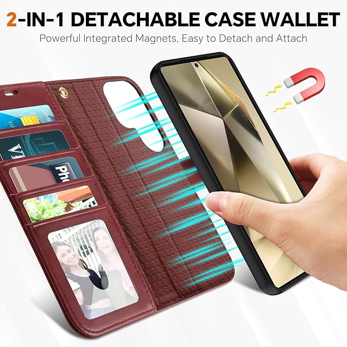 TUCCH Case Wallet for Galaxy S25 Ultra, Detachable Wrist Strap RFID Blocking 4 - Image 3