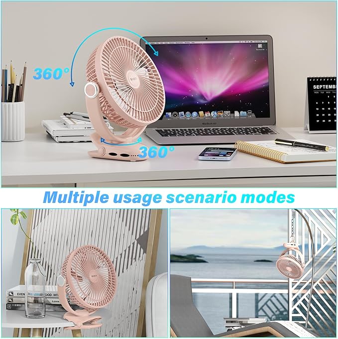 12000mAh Clip on Fan 30H Longest Runtime, 8in Portable Fan Rechargeable - Image 4