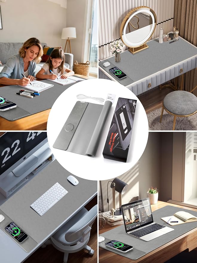 TopMade Mouse Pad with 15W Wireless Charging, XXL Large Leather Desk Mat - Image 7