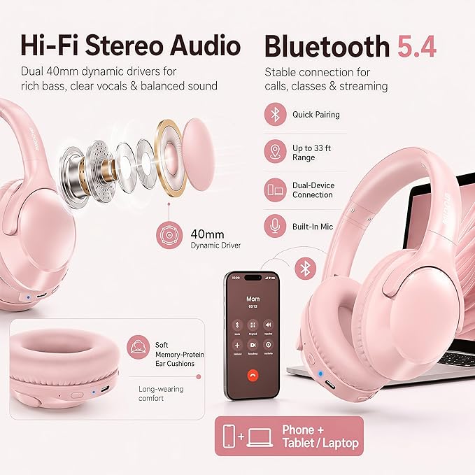 MIDOLA Bluetooth Headphones Over Ear 68H Playtime 6 EQ Wireless Headset - Image 9