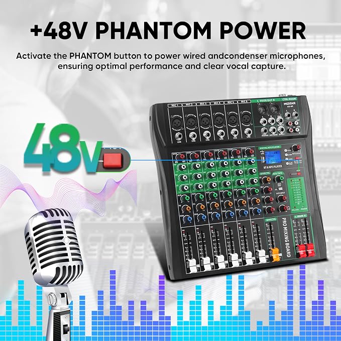 6 Channel Audio Mixer, Professional DJ Mixer Board Sound Music Mixing Console - Image 6