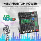 6 Channel Audio Mixer, Professional DJ Mixer Board Sound Music Mixing Console - Image 6