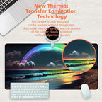 Desk Mat, Rainbow and Full Moon Desk Pad, Beach at Night Large Gaming Mouse Pad - Image 4