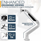 Premium Height Adjustable Single Monitor Arm Stand: Desk/Grommet Mount - Image 6
