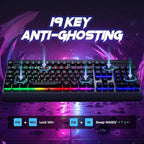 RisoPhy Gaming Keyboard, 104 Keys All-Metal Panel, Rainbow LED Backlit Silent - Image 5