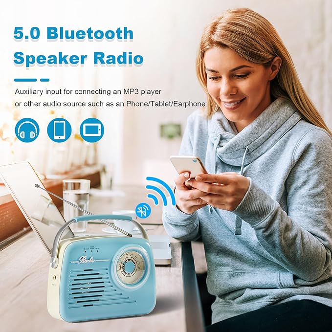 Portable Am Fm Radios, Radio Bluetooth Support Battery Operated and Plug in Wall - Image 4