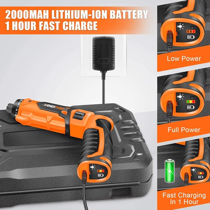 ENERTWIST 8V Cordless Electric Screwdriver, 21+1 Cluth, Dual Position Handle - Image 6