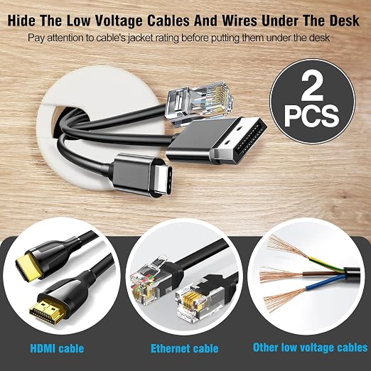 1-1/2" White Desk Grommet, JTemgle Plastic Cable Hole Cover Computer Table Cord - Image 2