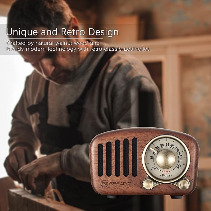 Vintage Radio Retro Bluetooth Speaker- Greadio Walnut Wooden FM Radio - Image 6