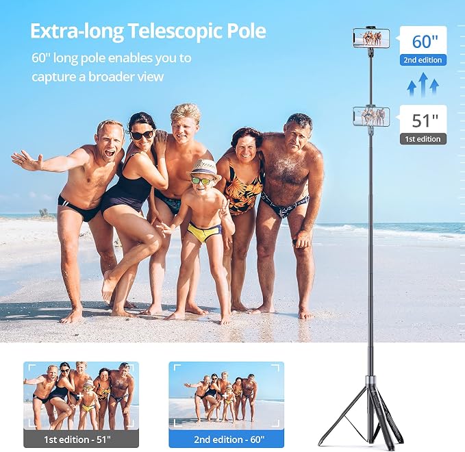 ATUMTEK 60" Selfie Stick Tripod, All in One Extendable Phone Tripod Stand - Image 4
