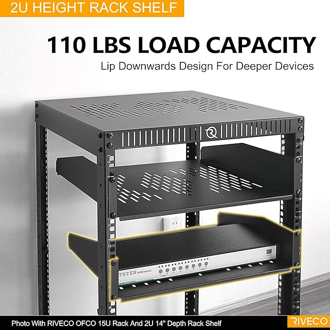 RIVECO 2 PCS 2U Rack Shelves 14 Inch Depth, Rack Mount Vented Cantilevers - Image 6