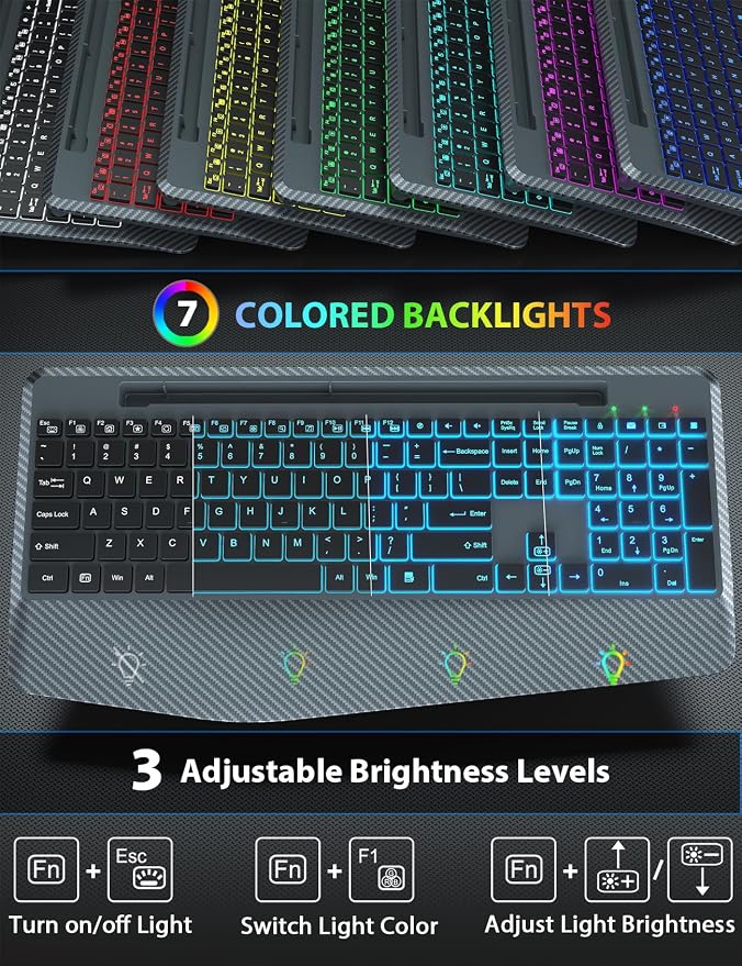 Wireless Keyboard and Mouse Backlits, Wrist Rest, Jiggler Mouse, Rechargeable - Image 2