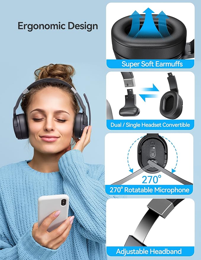 TECKNET Bluetooth Trucker Headset, Single and Dual Ear Wireless Headset - Image 3