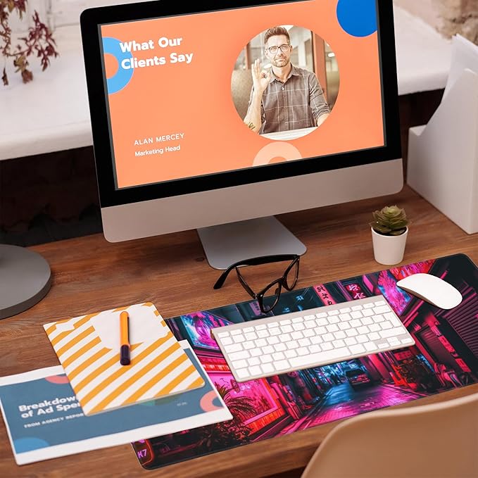 Desk Mat, Japanese Anime Neon Street Desk Pad, Anime City Large Gaming Mouse Pad - Image 5