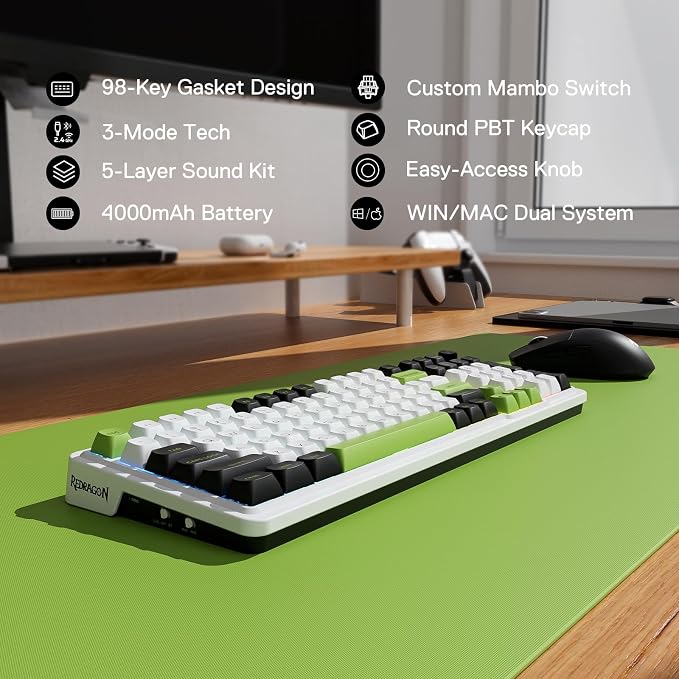 Redragon K686 PRO 98 Keys Wireless Gasket RGB Gaming Keyboard, 3-Mode PBT - Image 6