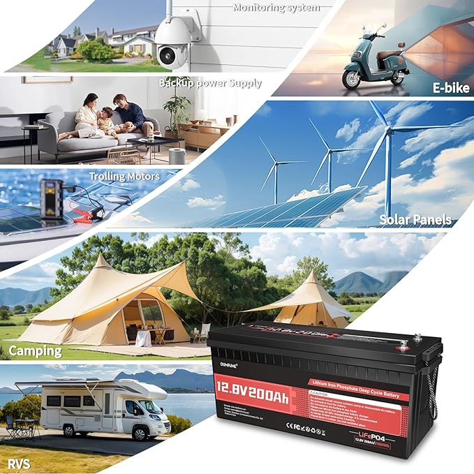 2 pack Dumfume 12V 200Ah LiFePO4 Lithium Battery, 2560Wh Energy, 1280W Load - Image 4