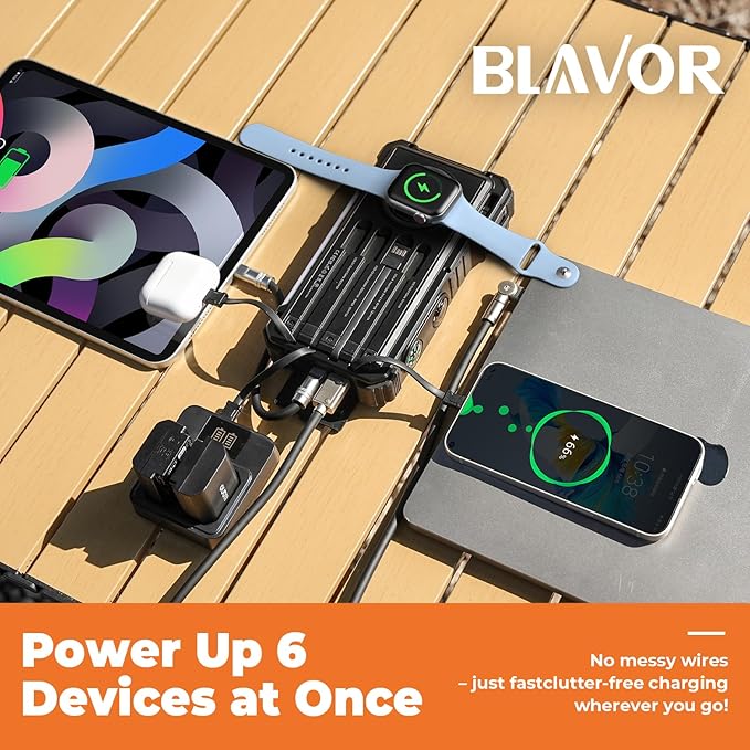 BLAVOR Solar Power Bank 20000mAh Built-in Cables, Wireless Charger - Image 2