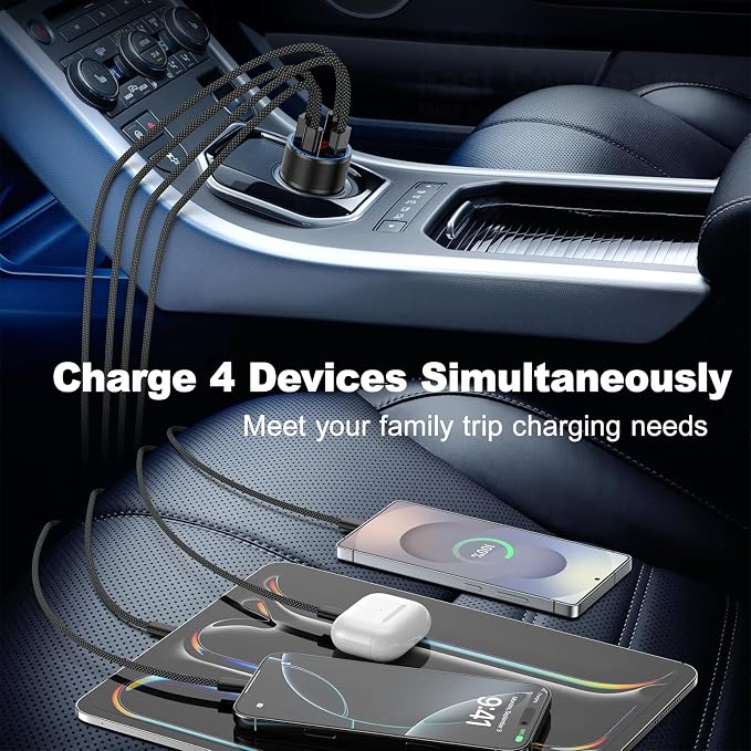65W iPhone Car Charger Fast Charging, Dual USB-C & USB-A Cigarette Lighter - Image 4