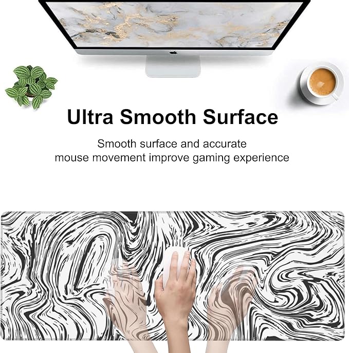 Black and White Marble Desk Mat, Large Abstract Marble Texture Gaming Keyboard - Image 5