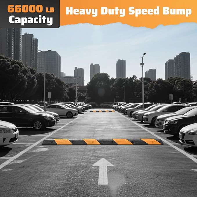 Rengue Rubber Speed Bumps 2-Pack 39.3'' Black Yellow Dual-Channel Driveway - Image 3