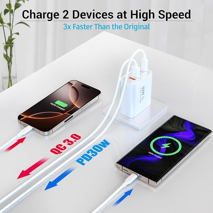 USB C Block 60W, 5 Ports Wall Plug Fast Charging Block, PD+QC Multiport Power - Image 5