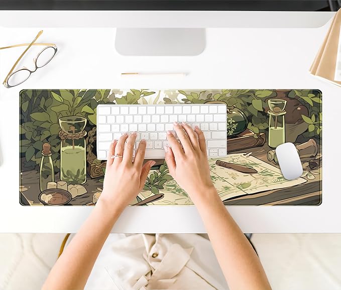 Cute Green Plants Desk Mat Anime Sage Mouse Pad Gaming Desk Pad XL, Kawaii - Image 4