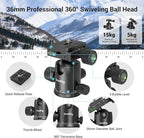 SmallRig Camera Tripod, 360°Ball Head Detachable, Payload 33lb, Adjustable - Image 3