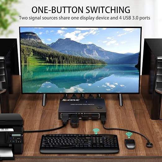 HDMI KVM Switch 1 Monitors 2 Computers 4K@60Hz, USB3.0 KVM Switches EDID - Image 4