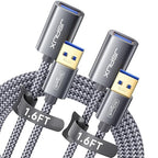 JSAUX 2Pack 1.6FT+1.6FT USB 3.0 Extension Cable, Type A Male to Female USB by JSAUX