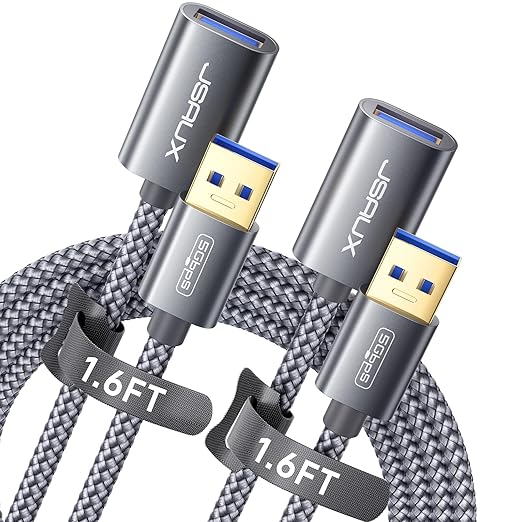 JSAUX 2Pack 1.6FT+1.6FT USB 3.0 Extension Cable, Type A Male to Female USB by JSAUX