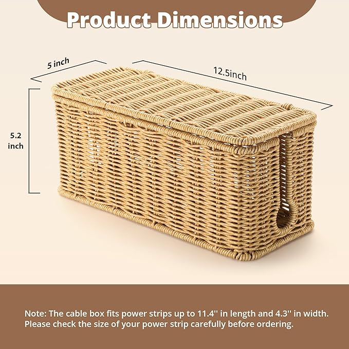 Handmade Cable Management Box Brown, Imitation Rattan Cord Organizer Cord Hider - Image 3