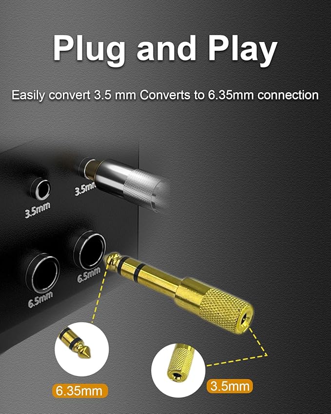 1/4'' to 1/8'' Headphone Audio Adapter, 6.35mm Male to 3.5mm Female Stereo - Image 4